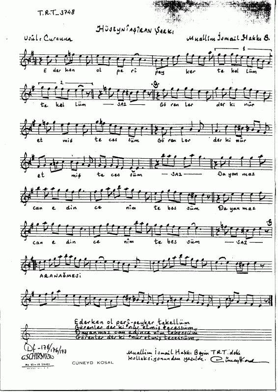 Ederken Ol Per peyker Tekell m S zleri Ve Notalar T rk Sanat 